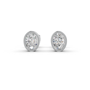 Oval Cut Real Moissanite Bezel Set Solitaire Stud Earrings Screw Back 14K Gold Plated